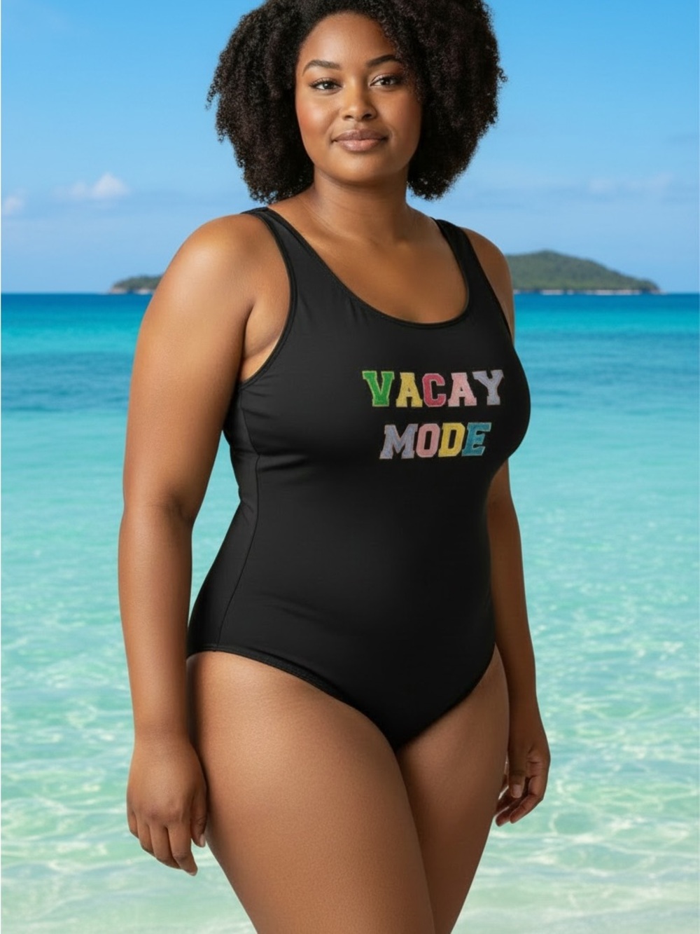 NWT Black 'Vacay Mode' One-Piece Swimsuit - Women's Swim